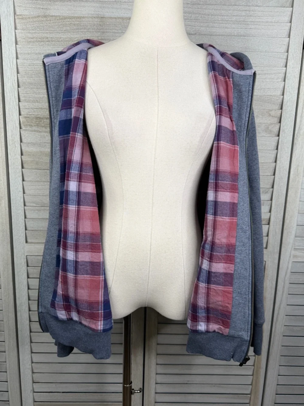 L.L. BEAN Women's Full Zip Flannel Lined Hoodie Sweatshirt Blue/Multi-XL - Picture 2 of 3